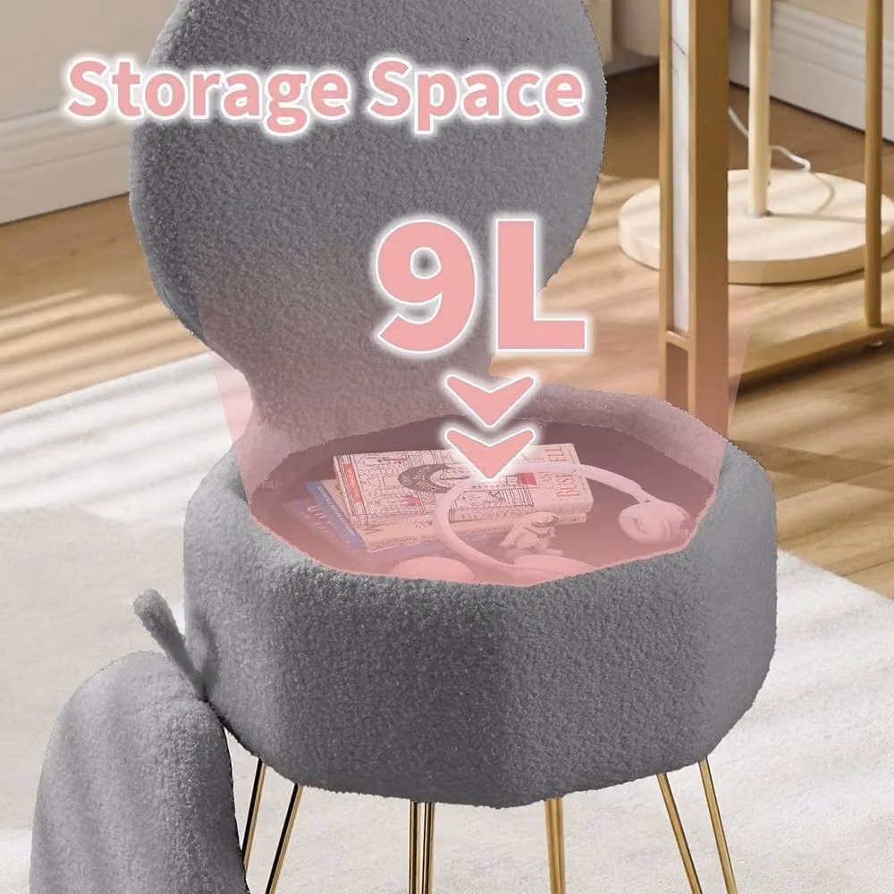 VOGREX Grey Fluffy Padded Accent Chair with Metal Frame for Bedroom or Living Room – 2