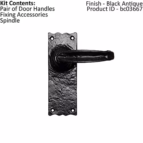 Loops Pair Forged Straight Lever Handles on Latch Backplate, Black Antique, W: 155 mm, H: 55 mm – 2