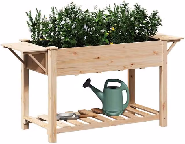 Berkfield Home Stylish Garden Planter with Shelves in Beige Solid Wood, W/D/H: 155 x 59 x 76.5 cm