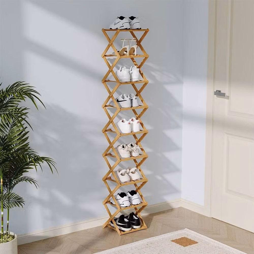 KORVIXA 9 Tier Foldable Vertical Bamboo Shoe Rack in Beige, Height: 90 cm – 3