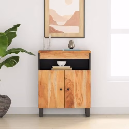 vidaXL Acacia Wood Sideboard with 2 Doors, Brown, W/D/H: 60 x 33.5 x 75 cm – 2