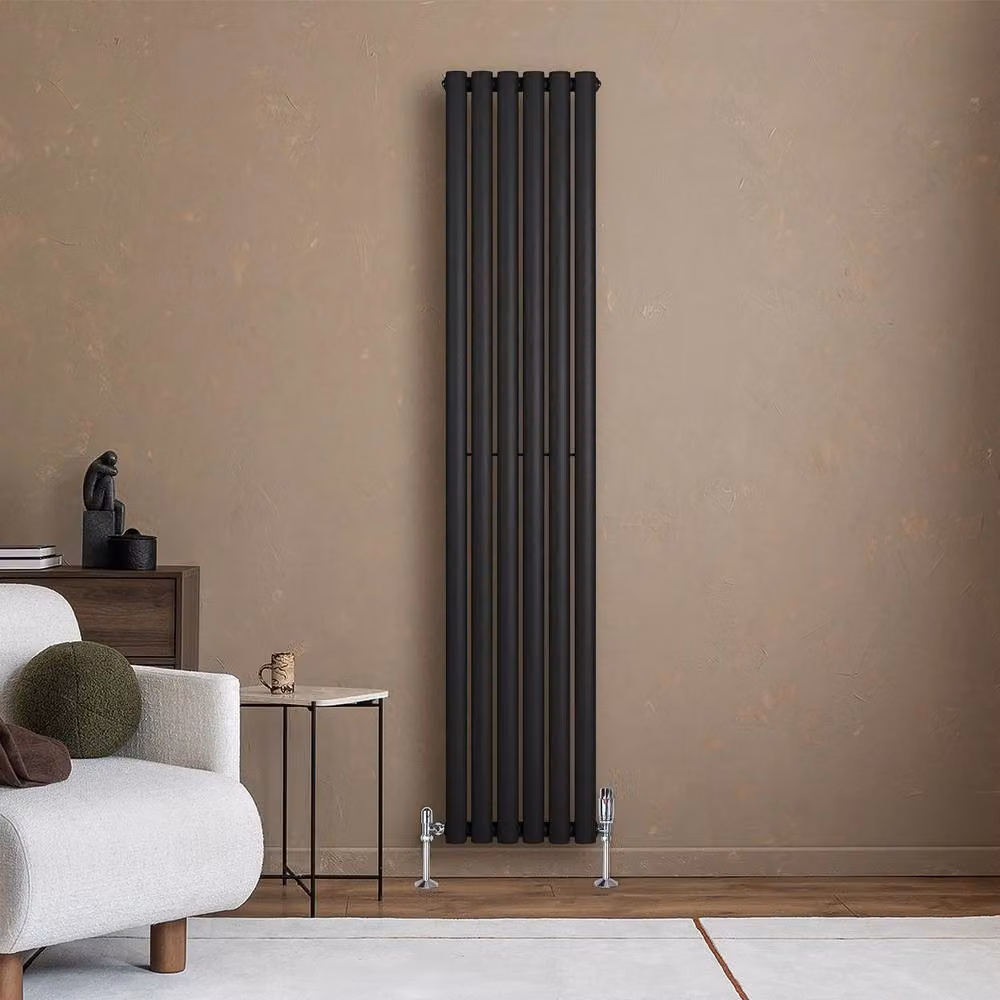 Monstershop Oval Single Column Steel Radiator and Valves with Thermostat Head, Black, H: 180 cm, W: 36 cm – 4