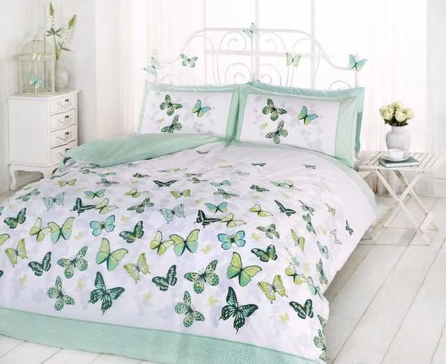 Rapport Home Butterfly Flutter Polycotton Reversible Duvet Cover and Pillowcase Set, Light Green, W: 180 cm, L: 200 cm