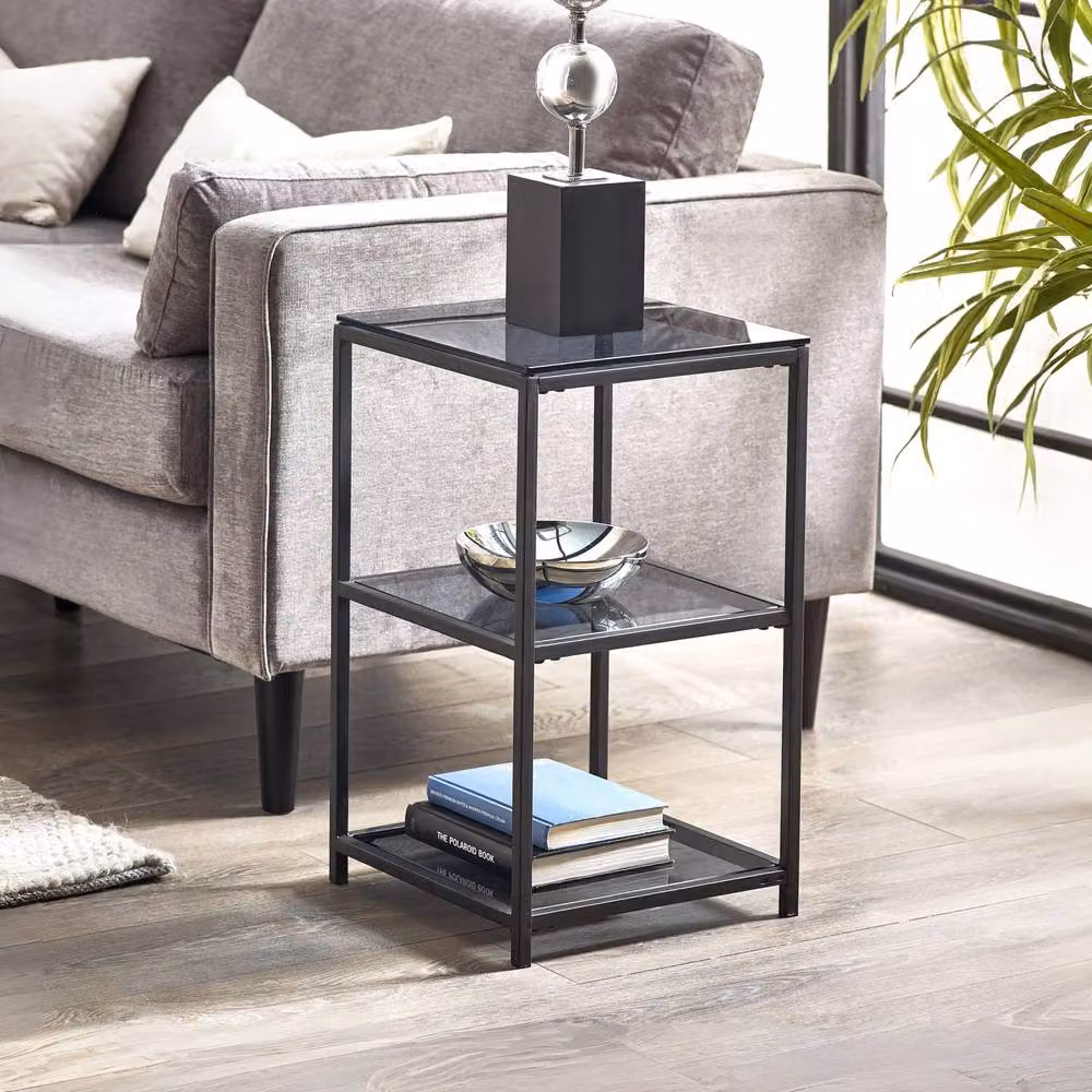 Cheshire Stirling Tall Narrow Side Table in Black with Smoked Glass, W/D/H: 35.0 x 60.0 x 35.0 cm – 2