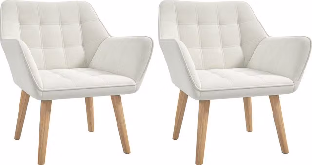 HOMCOM Set of 2 White Velvet Accent Armchairs with Tub Design and Armrests