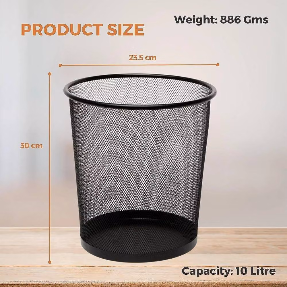 Kelvenix Set of 4 Large Round Mesh Waste Paper Baskets in Black Steel Wire – 2