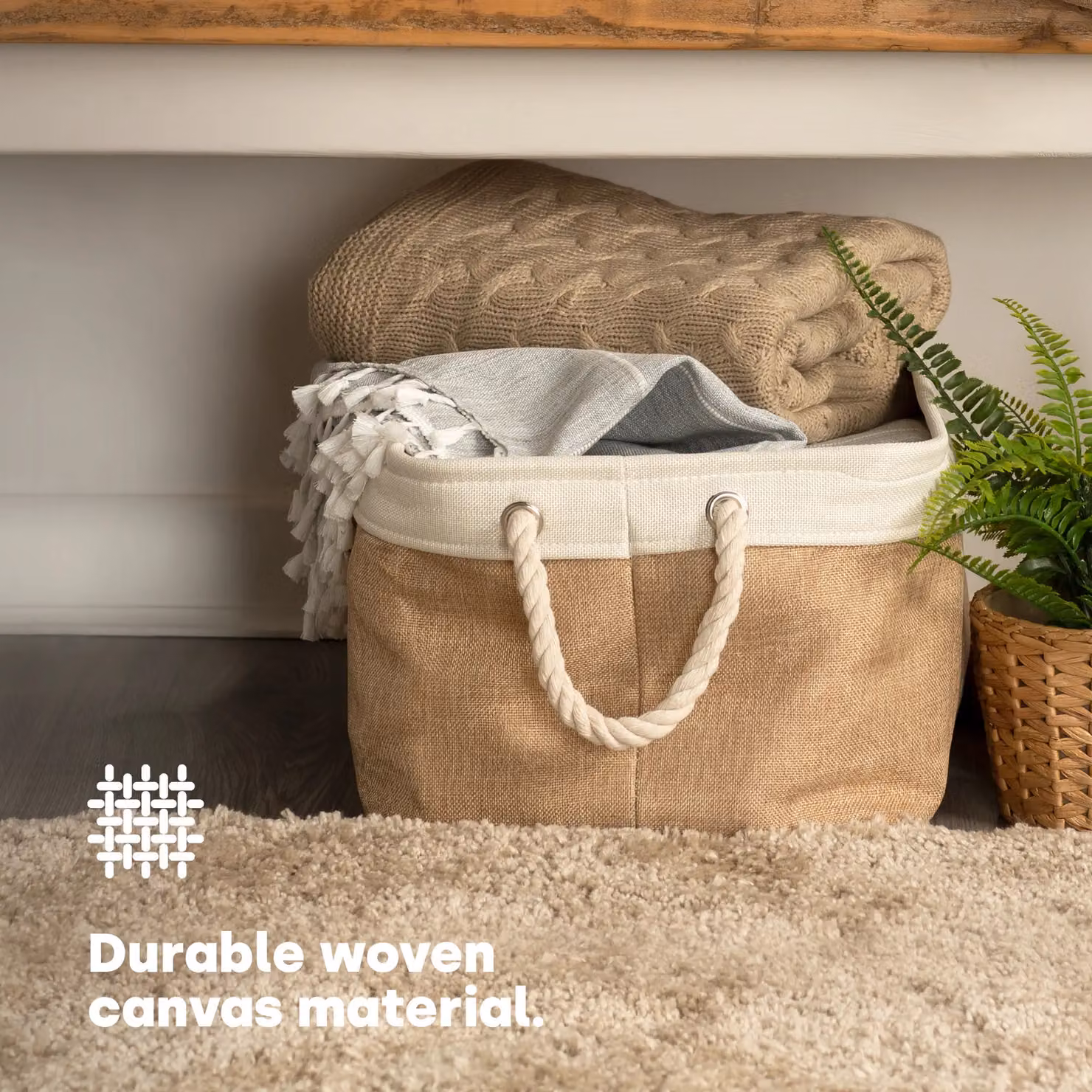 LIVIVO Mara Set of 2 Large Grey Fabric Storage Baskets with Cotton Rope Handles, 32L Capacity – 2