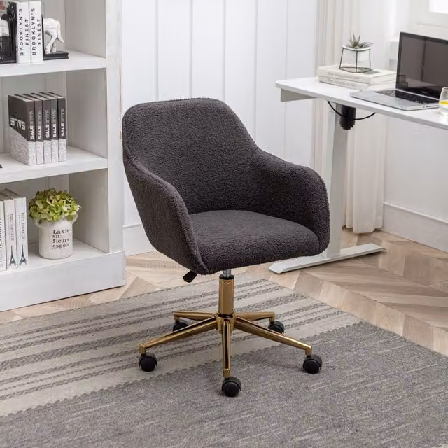 Aosom UK Dark Grey Velvet Swivel Executive Office Chair with Gold Legs and Armrests, W/D/H: 58 x 58 x 86 cm – 1