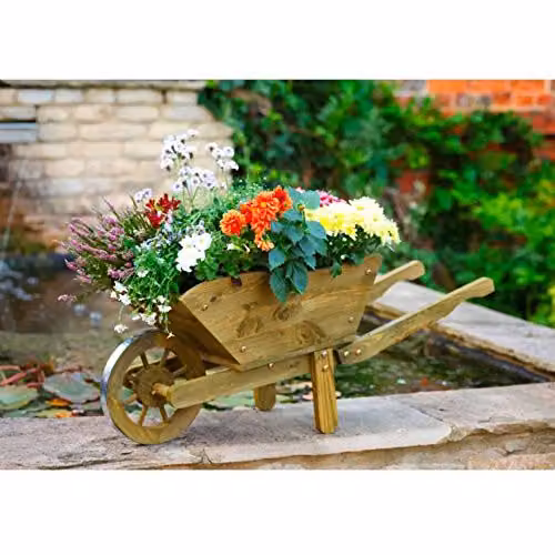 Smart Solar Woodland Wooden Wheelbarrow Planter Garden Ornament in Brown – 3