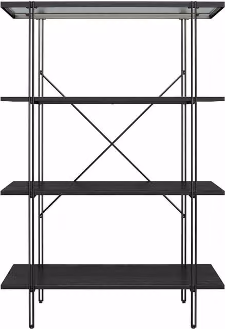 Candon Modern Black Oak Bookcase with Drawers and Shelves, Width: 117 cm