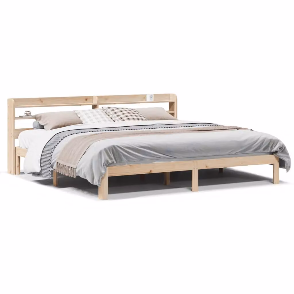 Berkfield Home Rustic Brown Solid Wood Bed Frame with Headboard and Side Compartments, 200 x 200 cm – 2