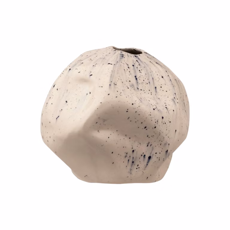 Completedworks Object 16 Large White Ceramic Vase with Blue Splashes, H: 19.0 cm, W: 18.5 cm, D: 17.0 cm
