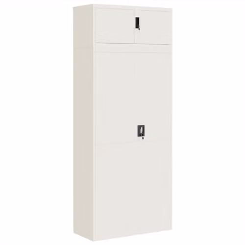 vidaXL Modern White Metal File Cabinet with Lock and Adjustable Shelves, W: 90 cm, D: 40 cm, H: 220 cm