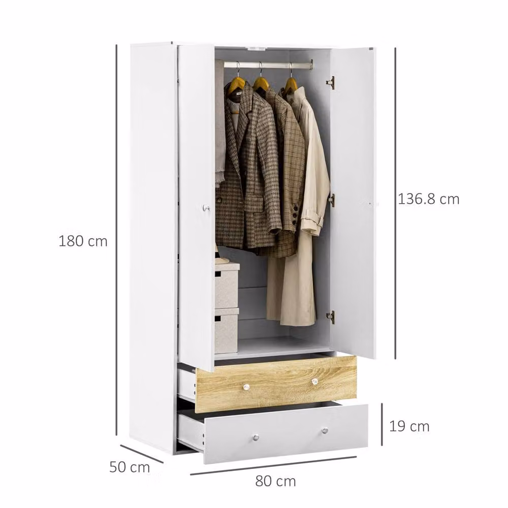 STILVORA White Modern Wardrobe with 2 Hinged Doors and 2 Drawers – 2