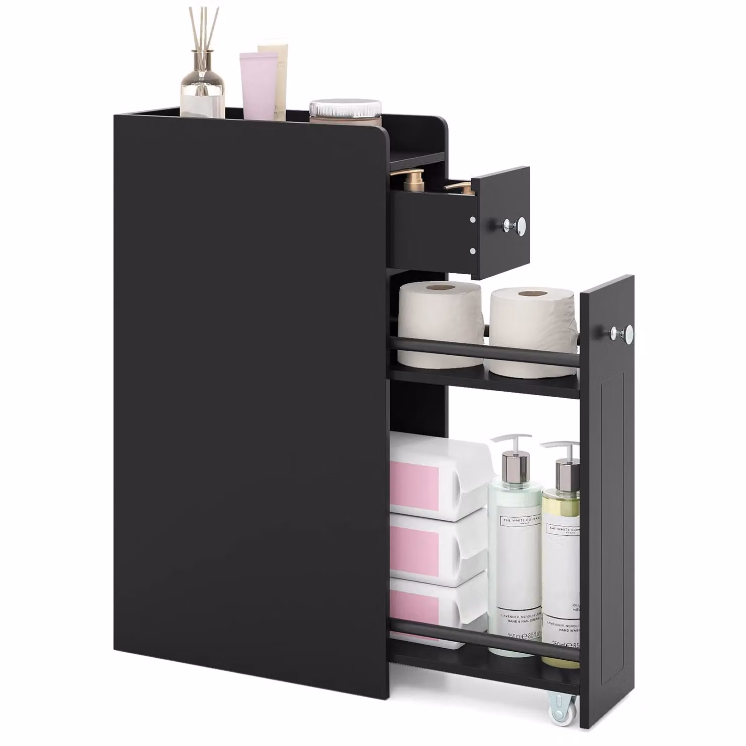 Costway 4-Tier Narrow Bathroom Toilet Side Storage Cabinet with Slide Out Drawers in Black – 2