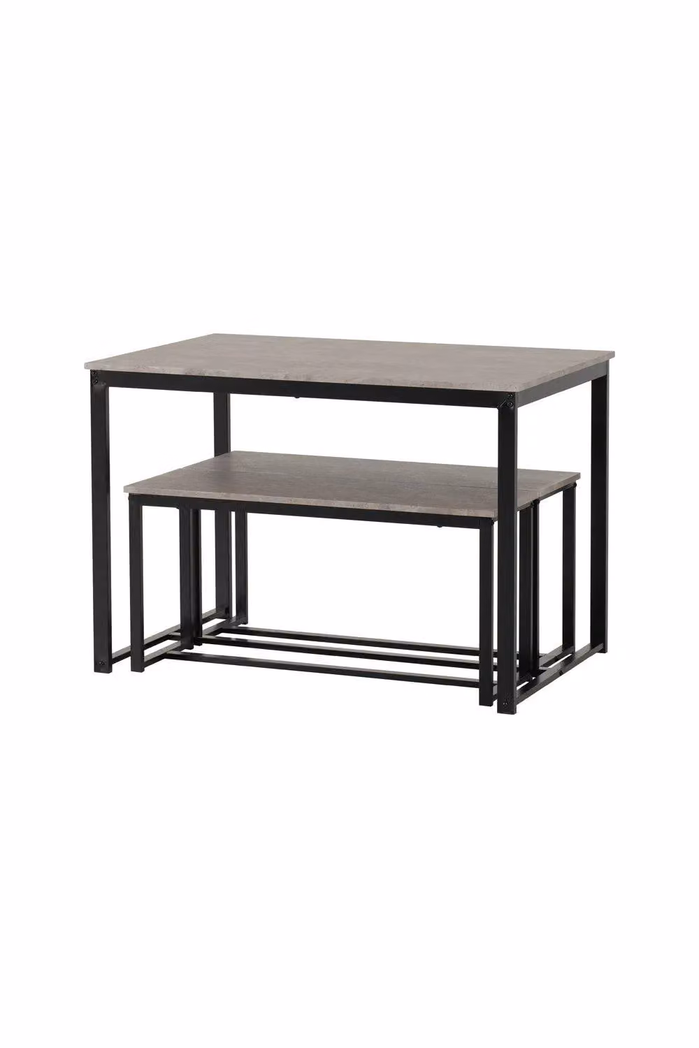 Seconique Lincoln Industrial Dining Table and 2 Bench Set in Black and Grey Stone Effect – 7