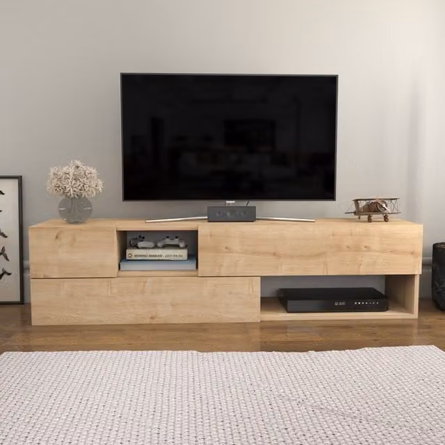 Decorotika Sunny TV Stand in Oak Brown with Geometric Modern Design