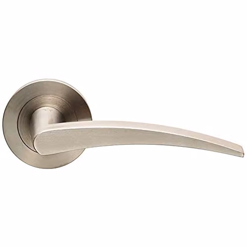 Loops Pair Slim Arched Flat Lever on Round Rose Concealed Fix Internal Door Handles in Brushed Satin Stainless Steel Silver