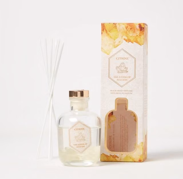Homescapes Citrine Crystal Reed Diffuser in Summer Garden Scent, Yellow