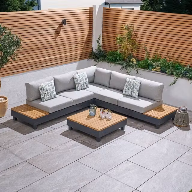 Bracken Outdoors Aruba Aluminium Square Corner Sofa Set with Coffee Table in Grey