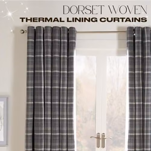 OHS Winsford Woven Check Charcoal Grey Blackout Curtains, 2 Panel Thermal Eyelet Curtains – 2