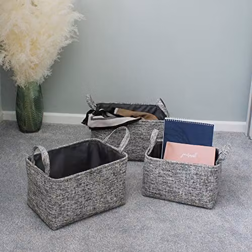 JVL Urban Set of 3 Grey Rectangle Paper Storage Baskets – 3