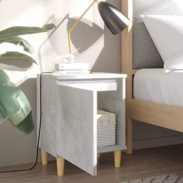 Berkfield Home Sturdy Bed Cabinet in Concrete Grey with Solid Wood Legs, W/D/H: 40 x 30 x 50 cm