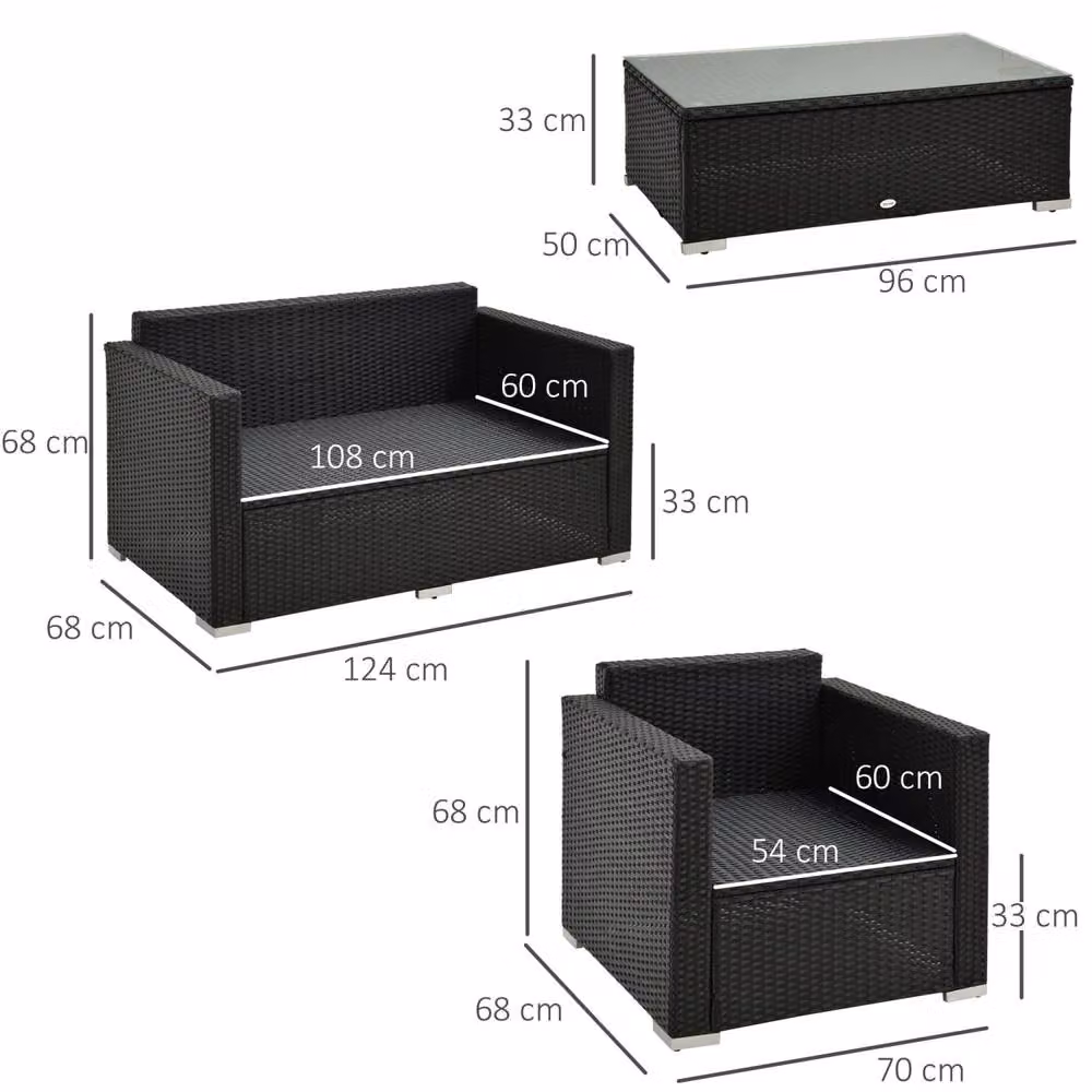 Wyld Haus Elrolo 4 Seater PE Rattan Outdoor Sofa Set with Coffee Table in Black and White – 4