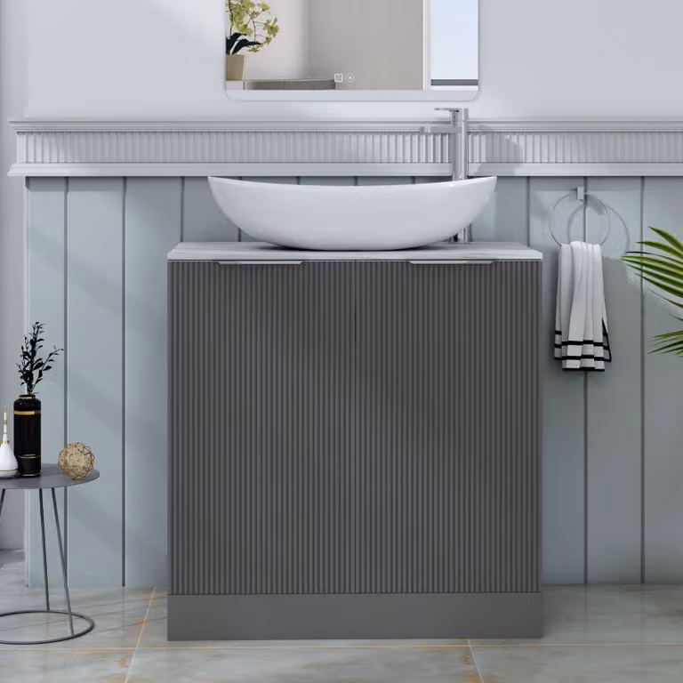 Royal Bathrooms Evora 800mm Graphite Grey Fluted Floor Standing Countertop Vanity Unit with Cesar Basin and 2 Soft Close Doors