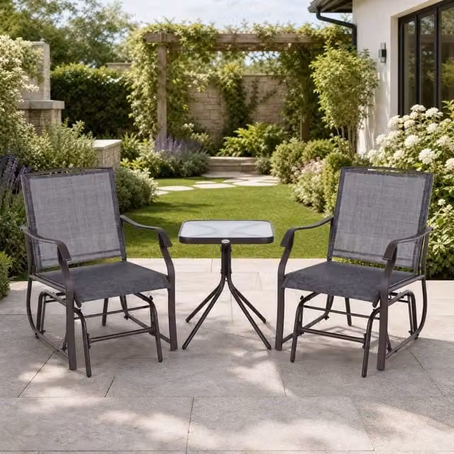 STILVORA Modern Bistro Set with Table and 2 Chairs in Grey Metal and Glass – 1