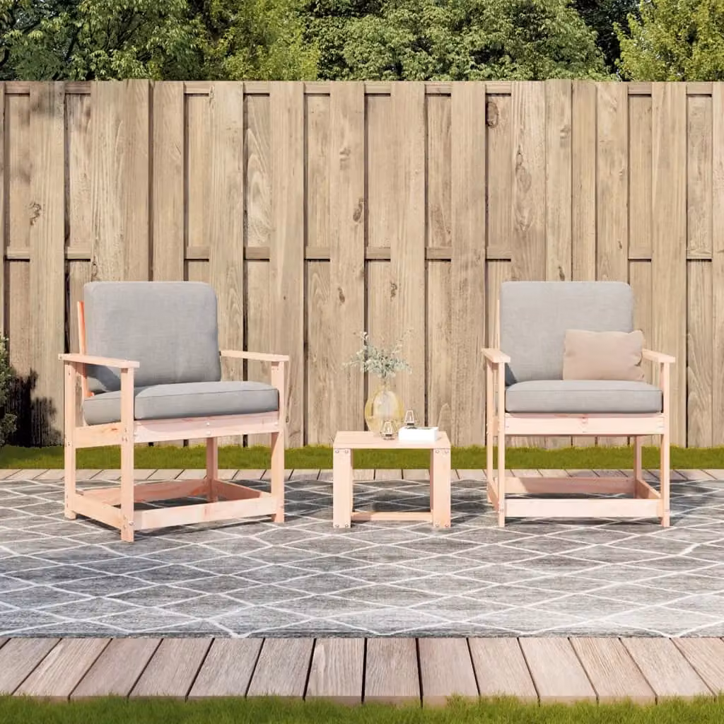 Berkfield Home 3 Piece Garden Lounge Set in Brown Solid Wood with Grey Cushions – 2