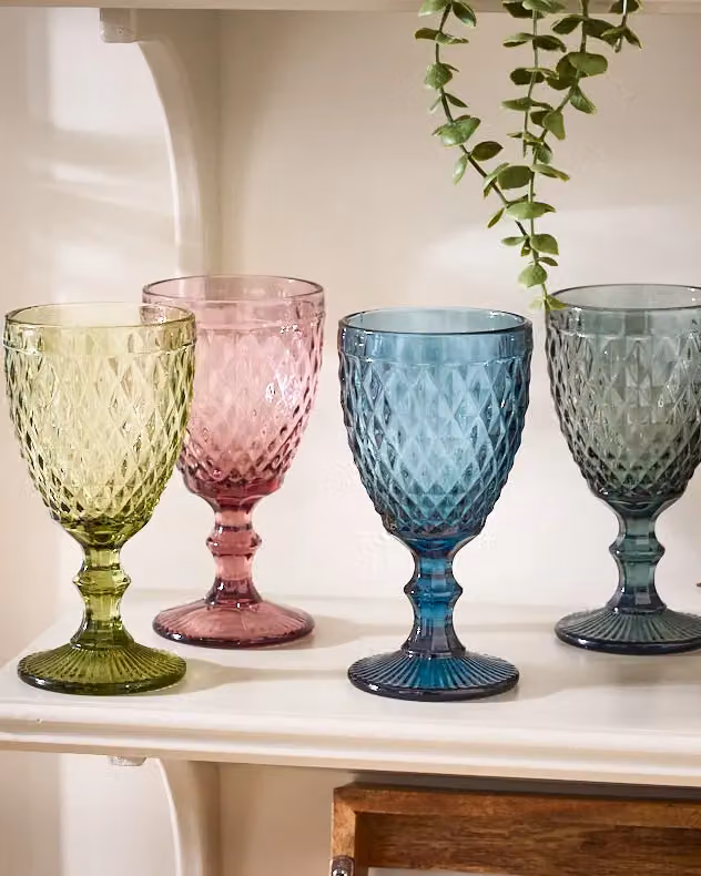 Dibor Set of 4 Multicolour Diamond Embossed Wine Glasses, 340ml per glass – 3