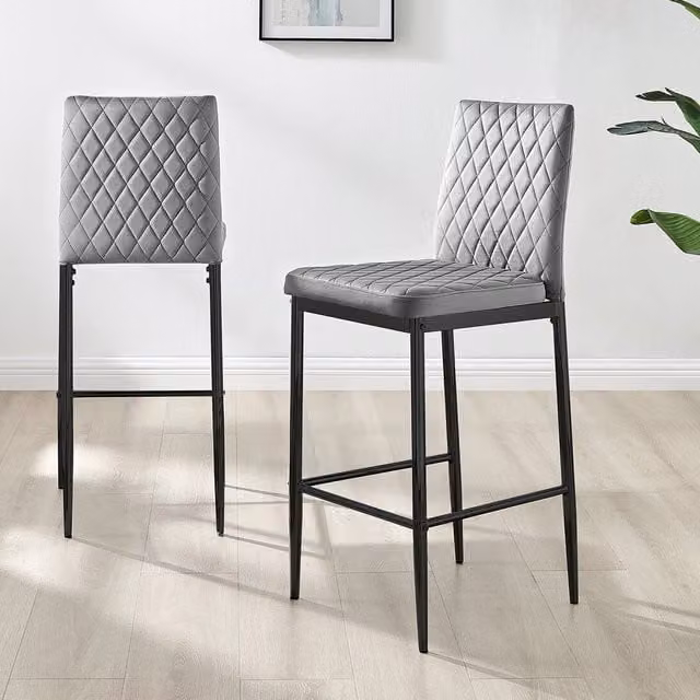 FurnitureboxUK Set of 2 Modern Milan Velvet Bar Stools in Grey with Black Metal Legs