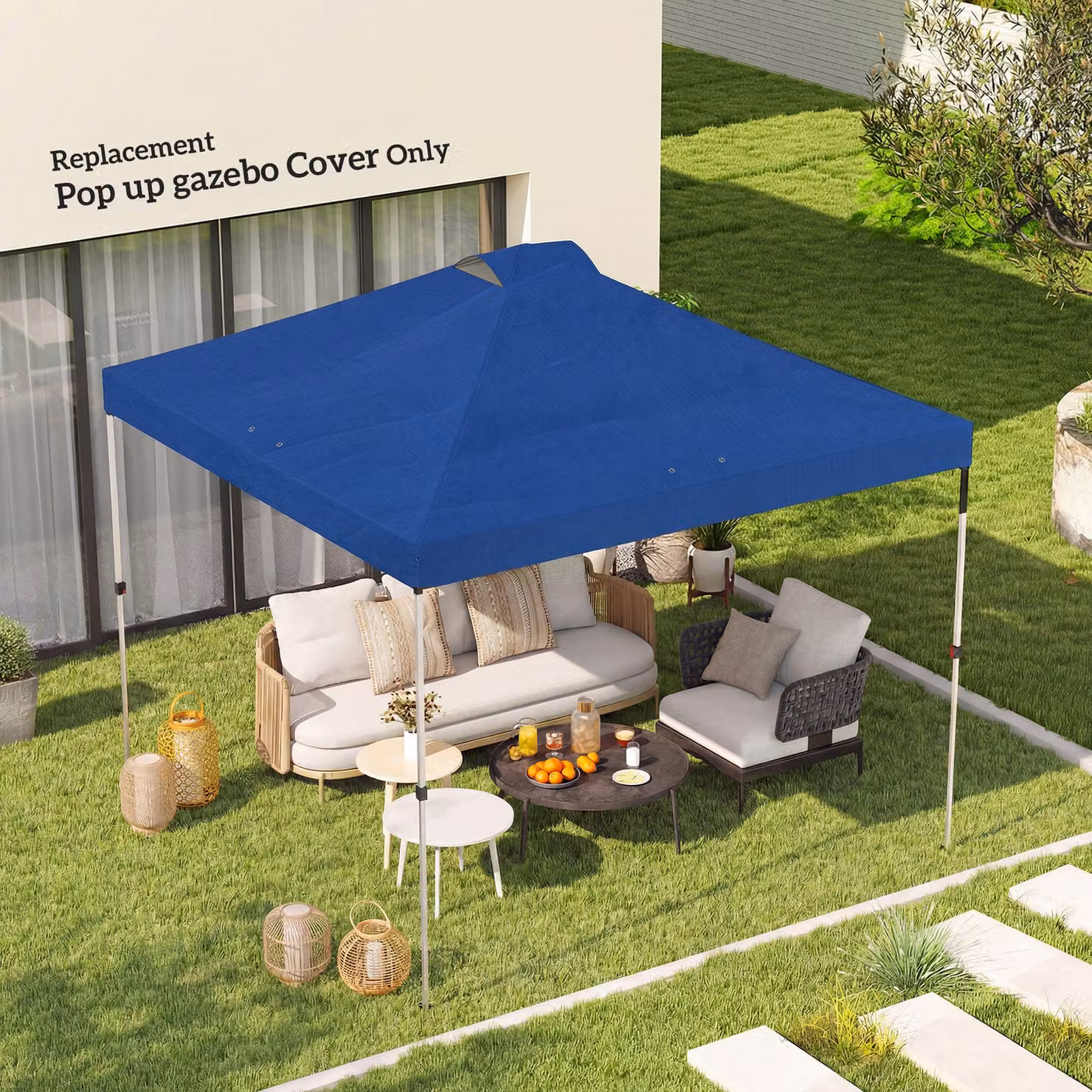 Outsunny Blue Waterproof Pop Up Canopy Gazebo Roof Replacement with UV50+ Protection, W x D: 3 x 3 m – 2