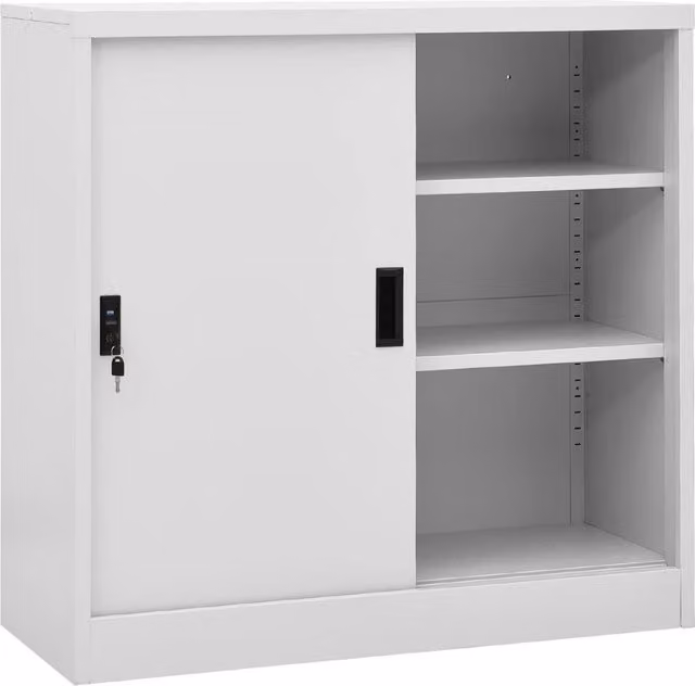 Berkfield Home Office Cabinet with Sliding Doors, Light Grey, W/D/H: 90 x 40 x 90 cm