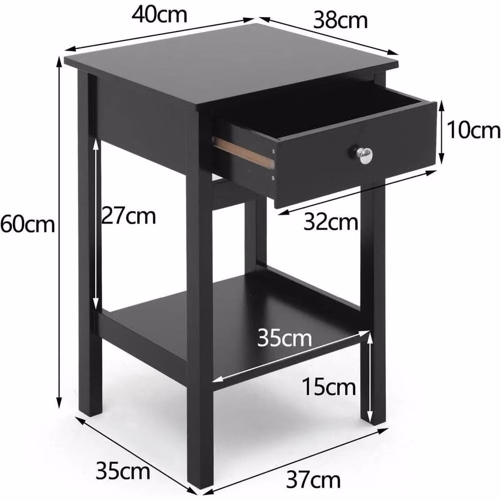 FORGEVIO Black Minimalist Wood Bedside Table with Drawer – 2
