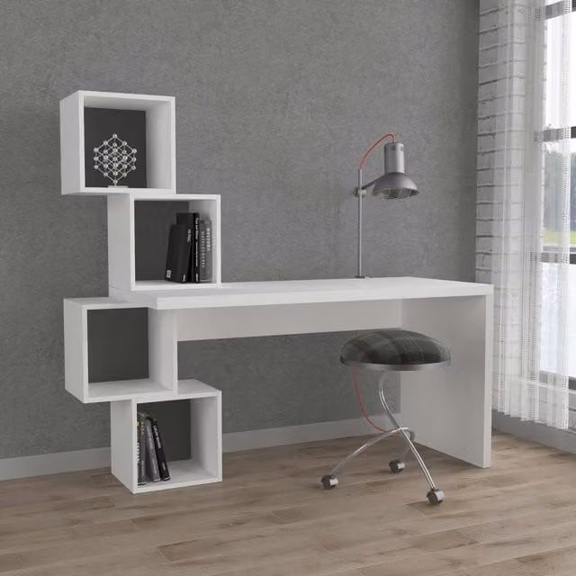 Decortie Balance Modern Writing Desk with Shelves, 2 Pack, White/Multicolour, Width: 153.5 cm