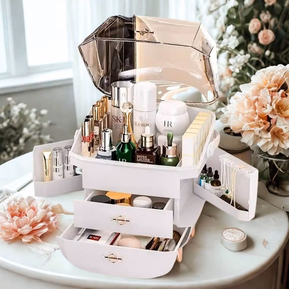 Smartbies Dustproof Women's Makeup Organiser with Drawer in White – 5