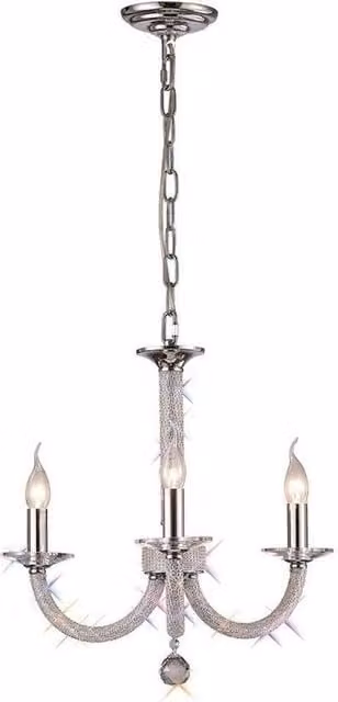 Netlighting Elena 3-Light Ceiling Pendant Chandelier in Polished Chrome and Grey Crystal