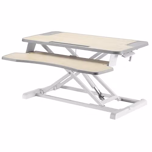 Properav Mobile Two Tier Stand Up Desk Converter Workstation with Gas Spring Height Adjustment and Keyboard Tray, White – 1