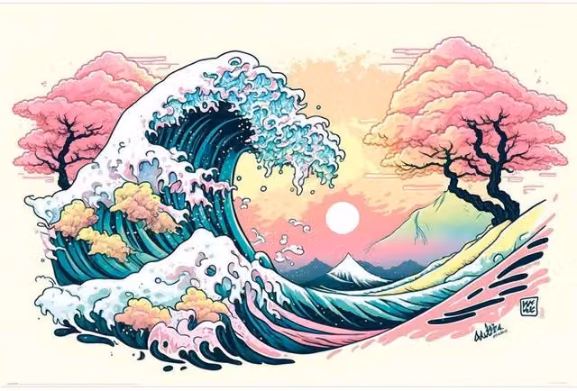 Ada Ingram Pastel Wave Abstract Maxi Paper Poster in Pink and Multicolour