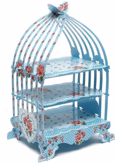 Neel Blue Birdcage Cupcake Stand, 3 Tier Vintage Dessert Tower in Blue