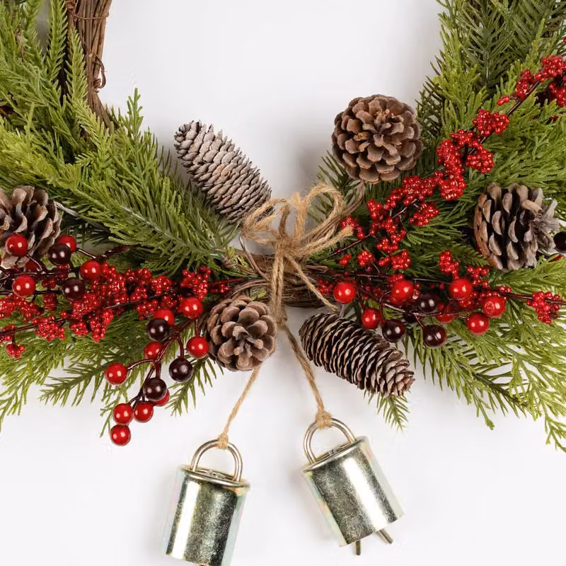 Scottish Everlastings Ltd Green Real Touch Half Wreath with Bells, Diameter: 50 cm – 3