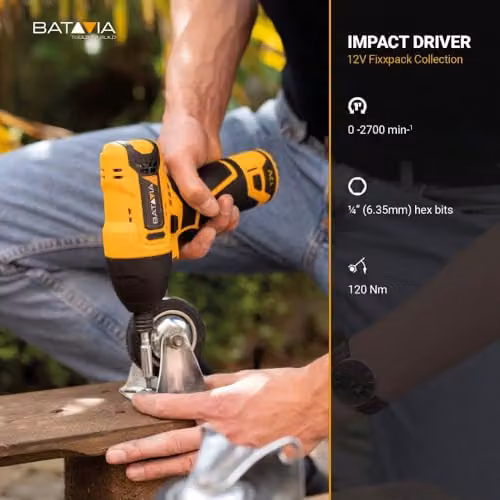 Batavia Fixxpack 12V Cordless Impact Driver, Yellow – 6