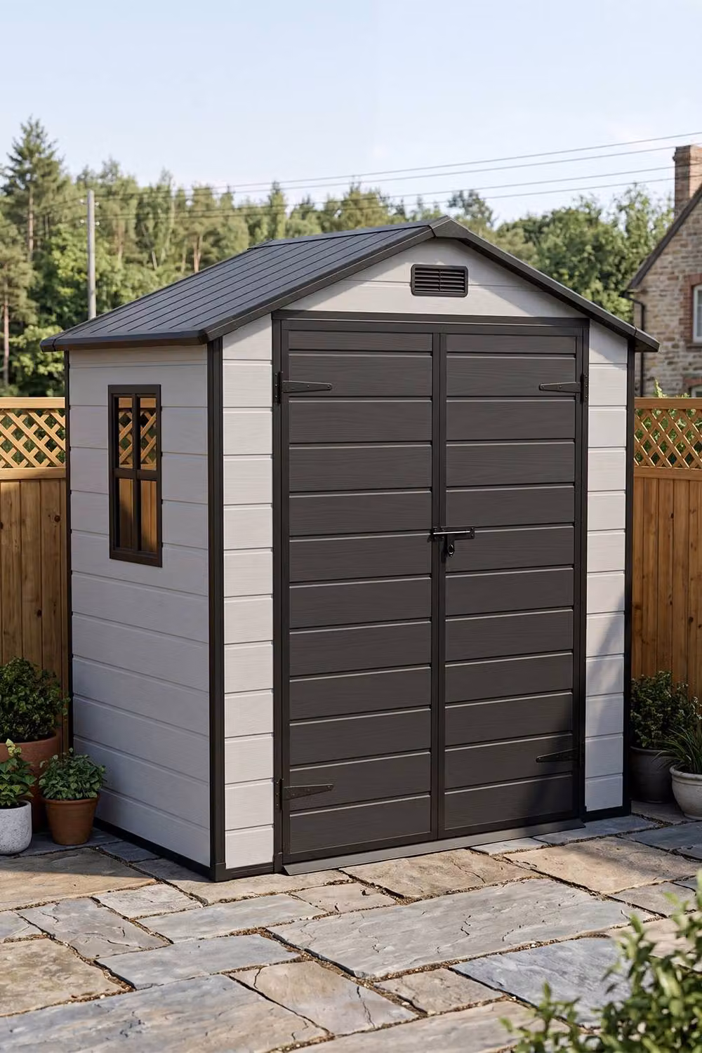 Living and Home Grey Plastic Garden Storage Shed with Double Doors and Gable Roof – 2