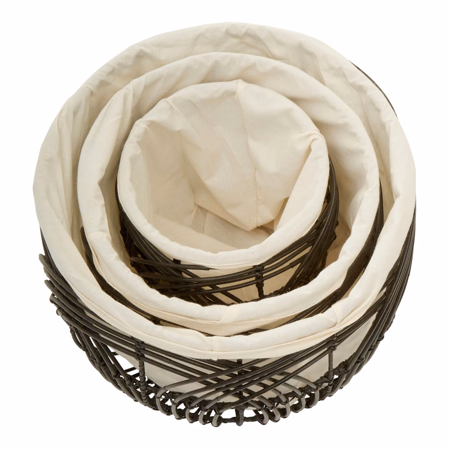 Orsina Set of 3 White Rattan Wicker Storage Baskets with Removable Fabric Bags – 2