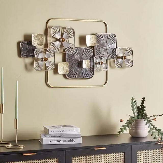 Wyld and Coco Geometric Multicolour Metal Wall Art with Gold Accents