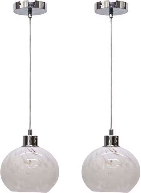 First Choice Lighting Confetti Set of 2 Glass Sphere Pendant Lights with Chrome Fittings in White