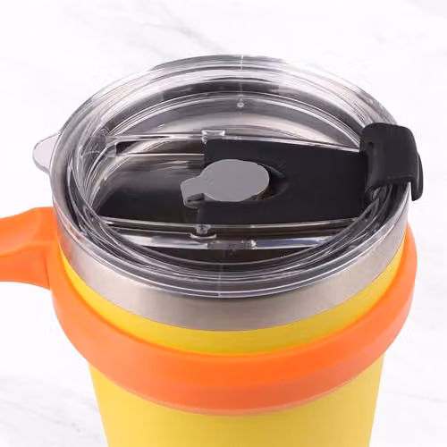Myga Insulated Stainless Steel Travel Mug Tumbler with Straw and Flip Top Lid, Yellow, 590ml – 2