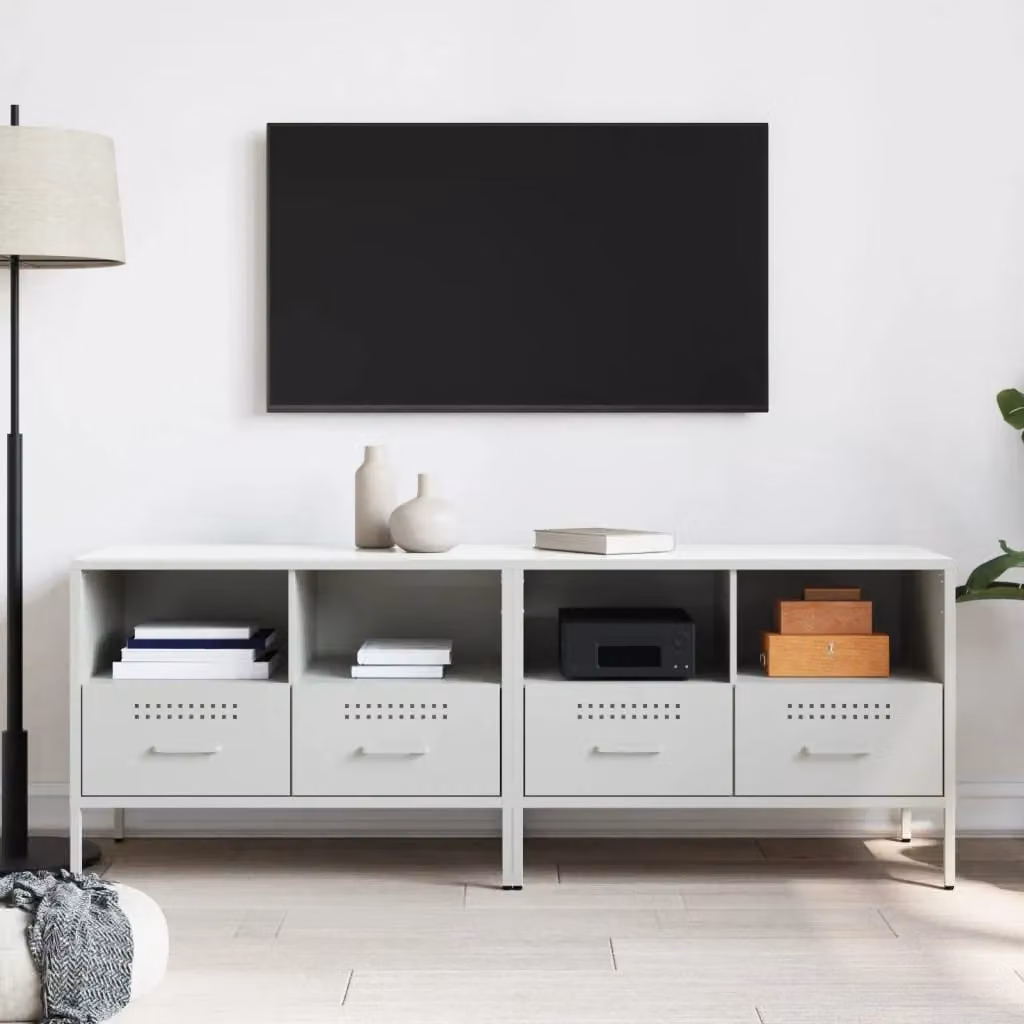Berkfield Home Industrial Metal TV Cabinets, 2 Piece Set, White, W: 68 cm, D: 39 cm, H: 50.5 cm – 3